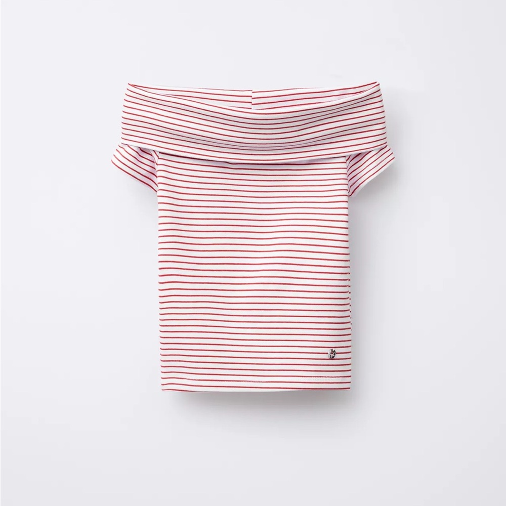 Zara girls off the shoulder striped T-shirt. Size 11-12. Worn 1x
